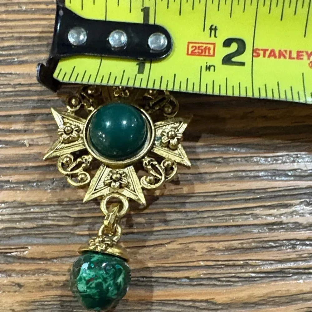 Vintage Gold and Green Starburst Brooch